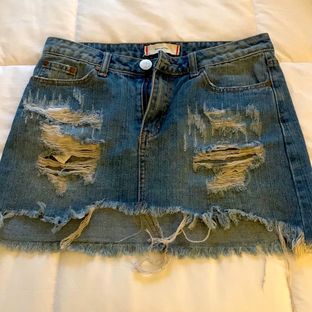 Distressed denim skirt